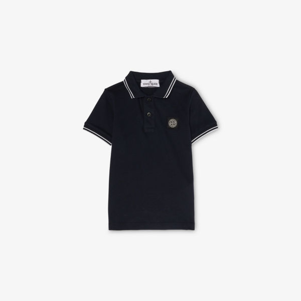 Поло Stone Island с коротким рукавом из стрейч-хлопка для детей 2-12 лет, синий 
Поло Stone Island с коротким рукавом из стрейч-хлопка для детей 2-12 лет, синий