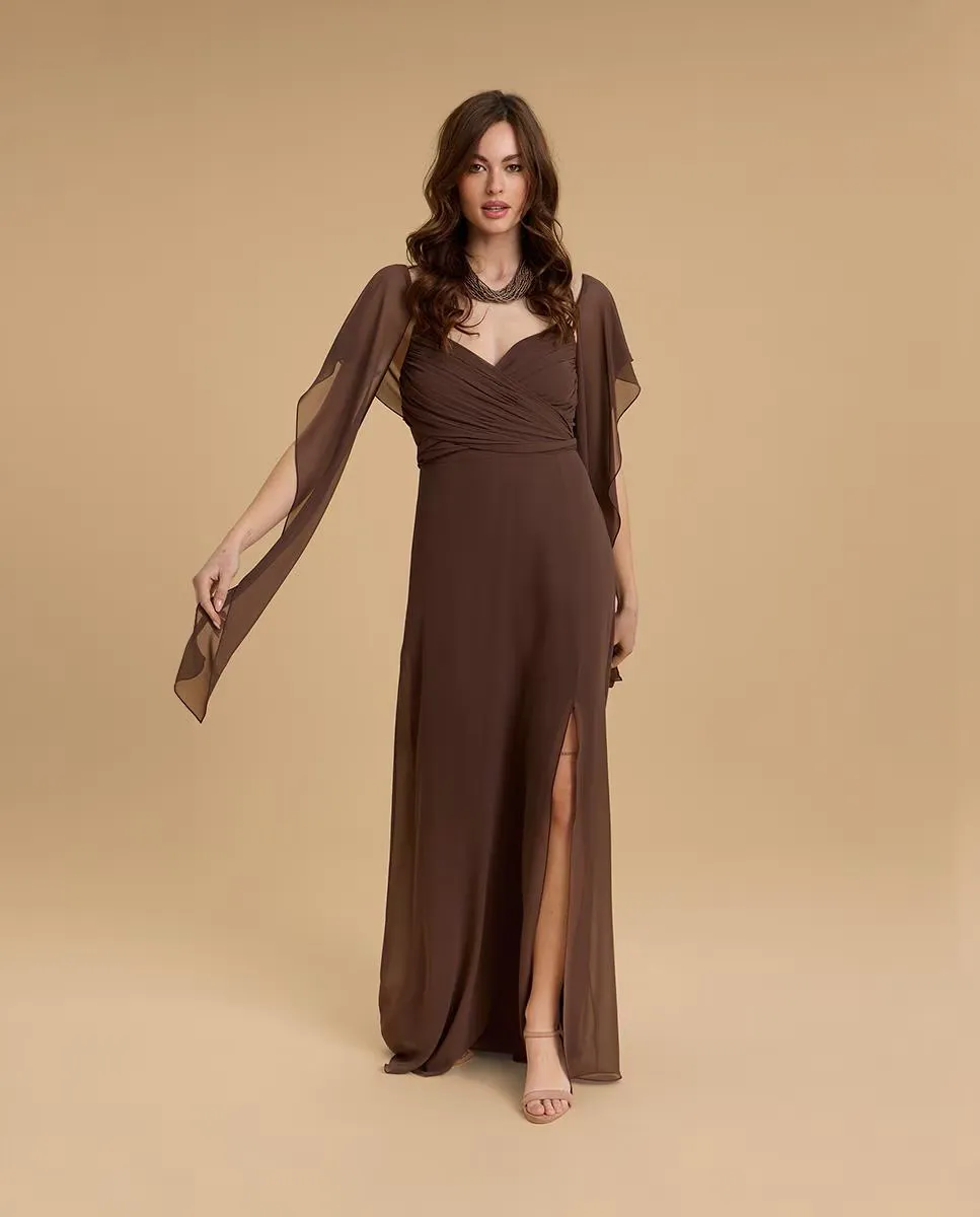 Длинное платье с плиссированным перекрестным вырезом Veneno en la piel, коричневый
Длинное платье с плиссированным перекрестным вырезом Veneno en la piel, коричневый
