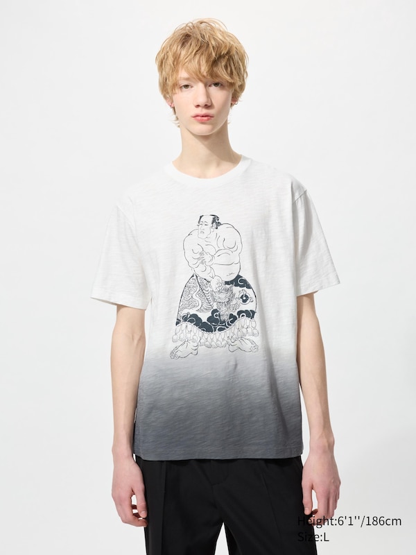 Футболка с рисунком Wagara (сумо) Uniqlo, белый 
Футболка с рисунком Wagara (сумо) Uniqlo, белый