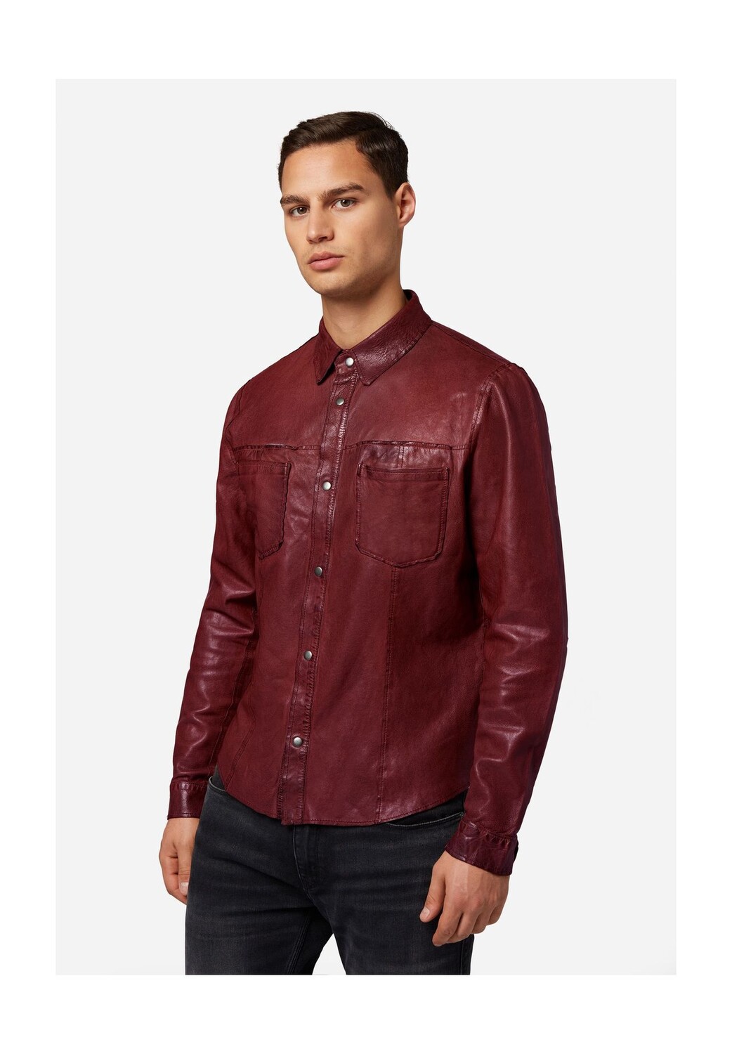 Мужская кожаная рубашка - обратная рубашка, двусторонняя кожаная рубашка RICANO, цвет Bordeaux
Мужская кожаная рубашка - обратная рубашка, двусторонняя кожаная рубашка RICANO, цвет Bordeaux