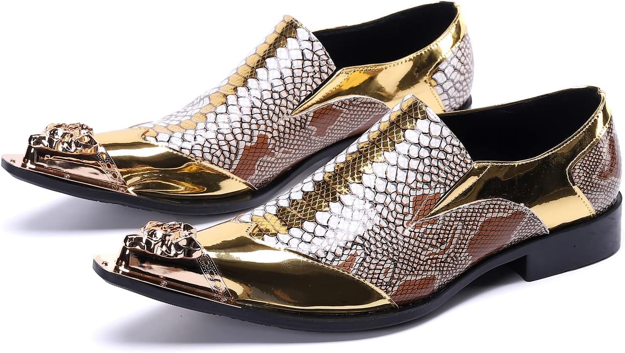 Мужские классические лоферы Santimon из натуральной кожи с металлическим носком, без застежки, смокинговые, с декоративным принтом под змею, роскошная модная обувь для свадьбы, золотой
Мужские классические лоферы Santimon из натуральной кожи с металлическим носком, без застежки, смокинговые, с декоративным принтом под змею, роскошная модная обувь для свадьбы, золотой