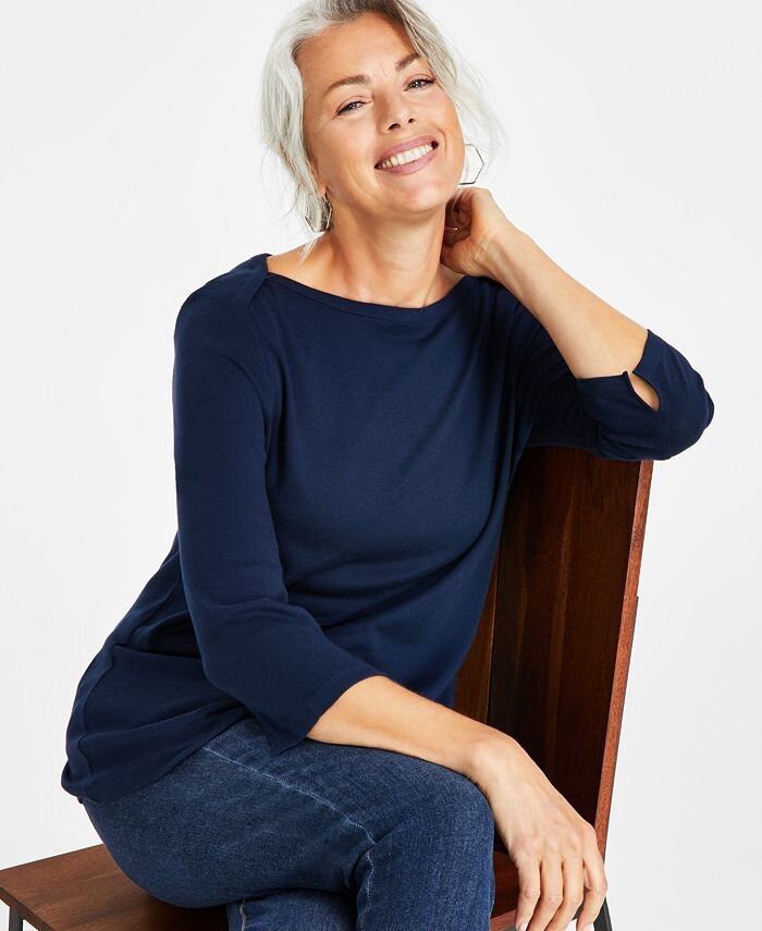 Женский топ из хлопка пима с рукавом 3/4 и вырезом «лодочкой», стандартный и ампер; Миниатюрный Style & Co, цвет Industrial Blue
Женский топ из хлопка пима с рукавом 3/4 и вырезом «лодочкой», стандартный и ампер; Миниатюрный Style & Co, цвет Industrial Blue