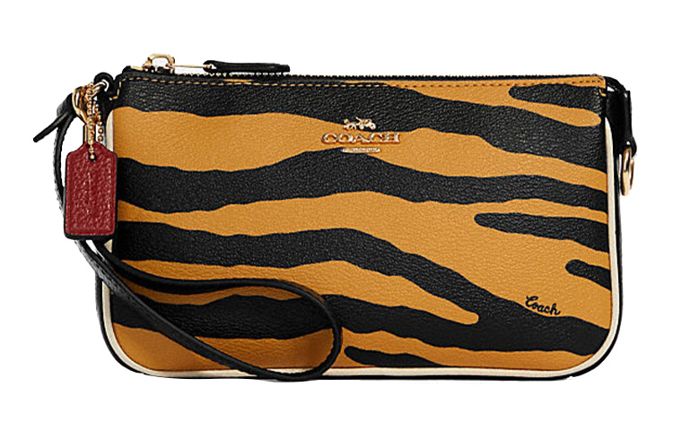 Нолитa из лакированного холста с кожаной отделкой, сумочка-конверт, через плечо, клатч Трампетс женская желто-черная COACH