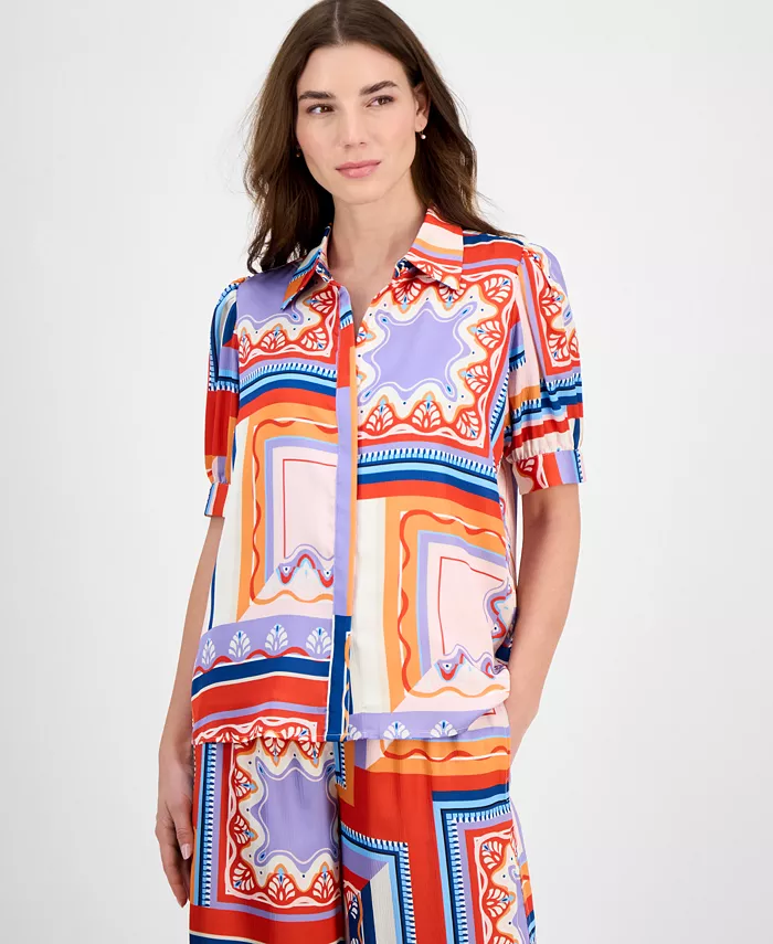 Женская блузка с коротким рукавом и принтом на пуговицах T Tahari, мультиколор
Женская блузка с коротким рукавом и принтом на пуговицах T Tahari, мультиколор