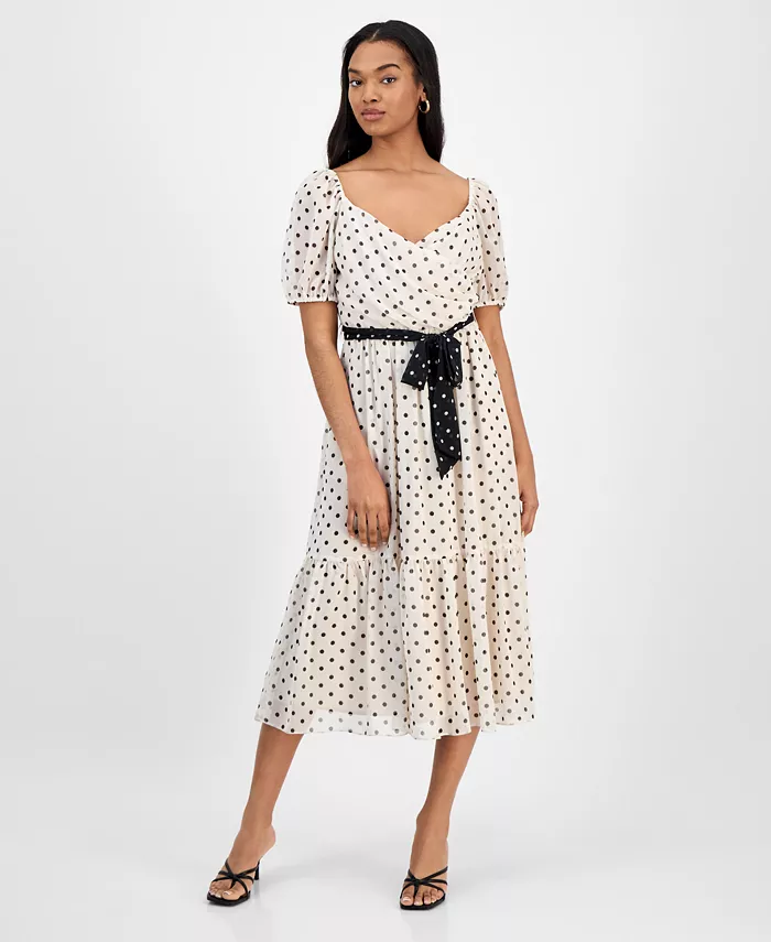 Женское платье миди из шифона с принтом в горошек и короткими рукавами julia jordan, мультиколор