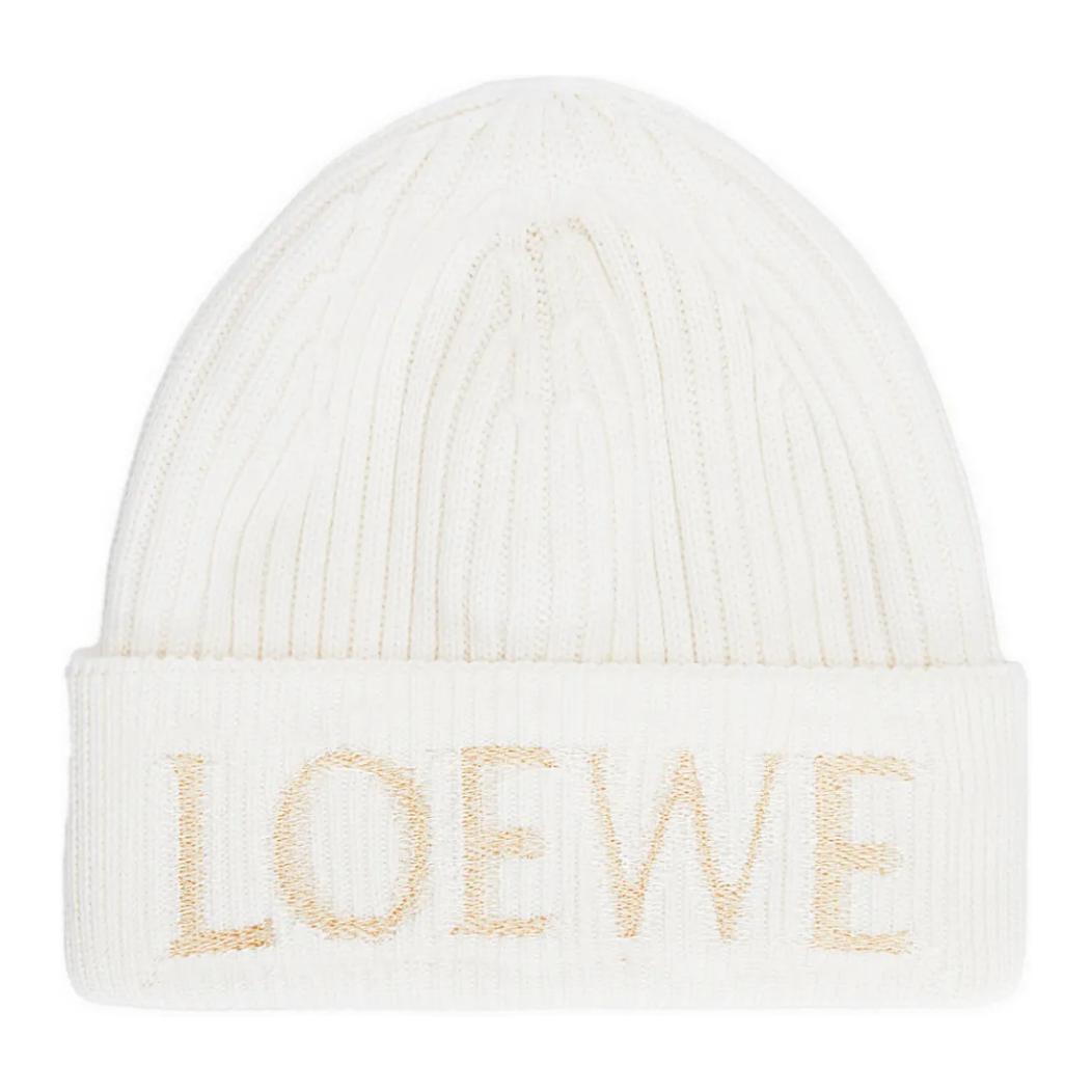 Шерстяная вязаная шапка женская белая LOEWE 
Шерстяная вязаная шапка женская белая LOEWE