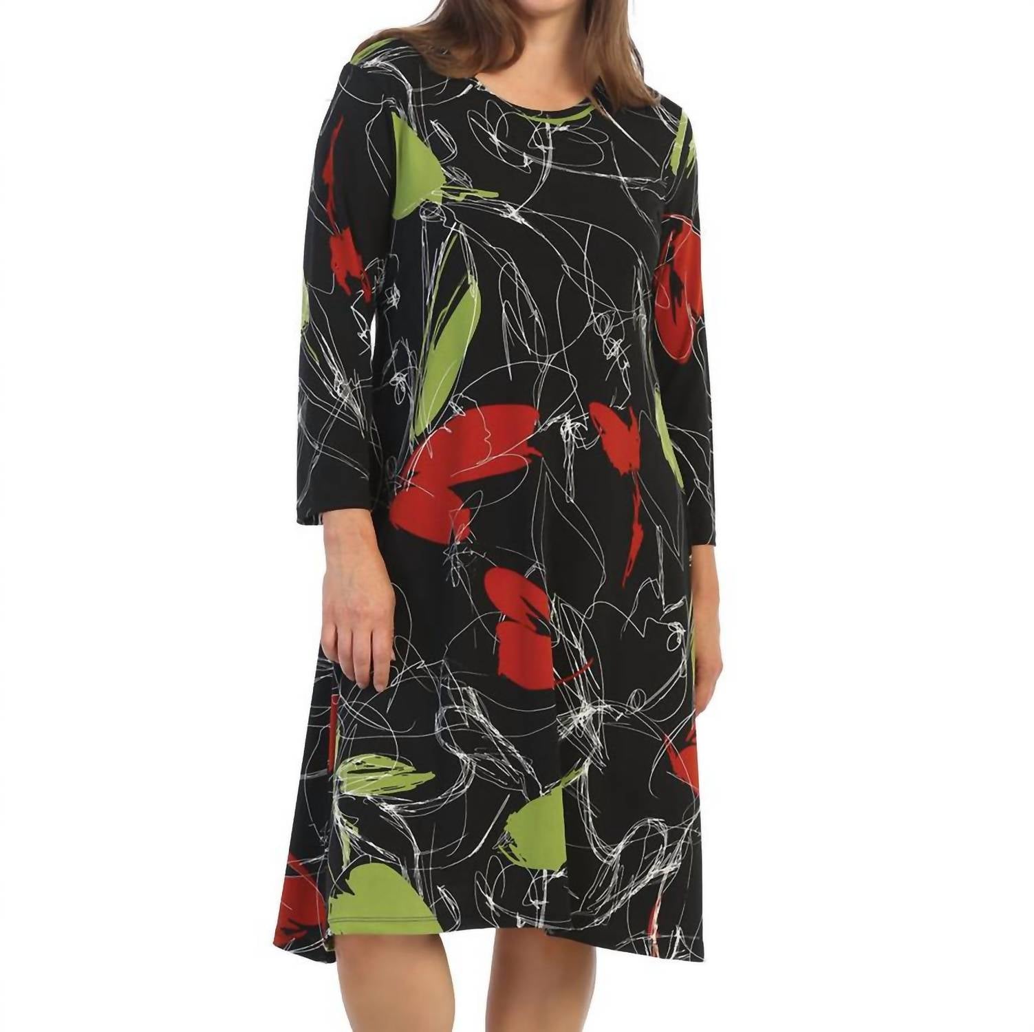 Прелестное черное платье-трапеция с разноцветным принтом Jess & Jane
Прелестное черное платье-трапеция с разноцветным принтом Jess & Jane