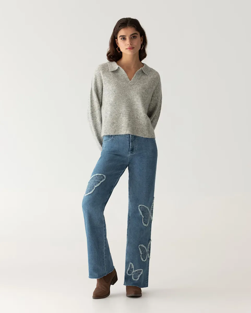 Женские джинсы прямого кроя с завышенной талией и бабочкой Noon, синий
Женские джинсы прямого кроя с завышенной талией и бабочкой Noon, синий