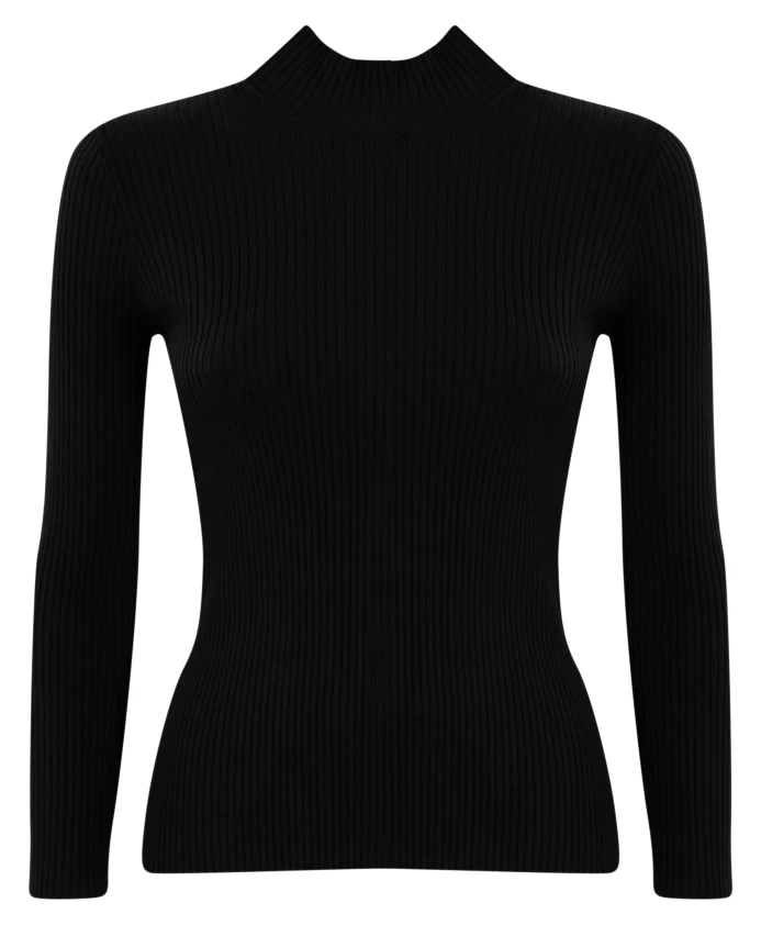 Черный трикотажный свитер в рубчик с воротником-стойкой Twinset, черный
Черный трикотажный свитер в рубчик с воротником-стойкой Twinset, черный