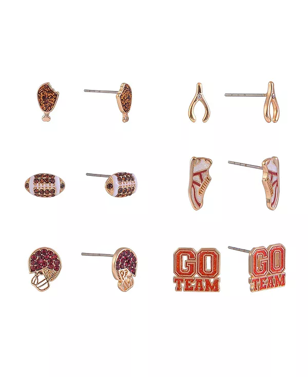 Комплект из 6 серег-гвоздиков с футбольной тематикой Hallmark, red
Комплект из 6 серег-гвоздиков с футбольной тематикой Hallmark, red
