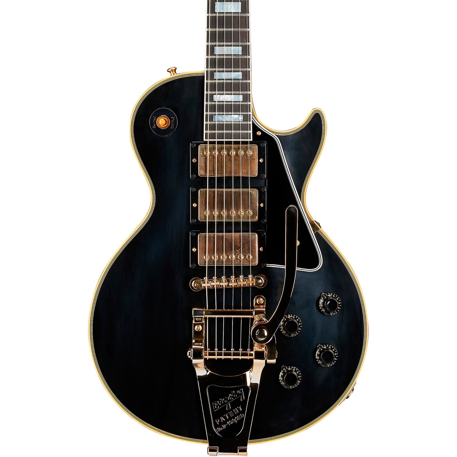 Электрогитара Gibson Custom 1957 Les Paul Custom Reissue с 3 звукоснимателями Bigsby VOS черного цвета
Электрогитара Gibson Custom 1957 Les Paul Custom Reissue с 3 звукоснимателями Bigsby VOS черного цвета