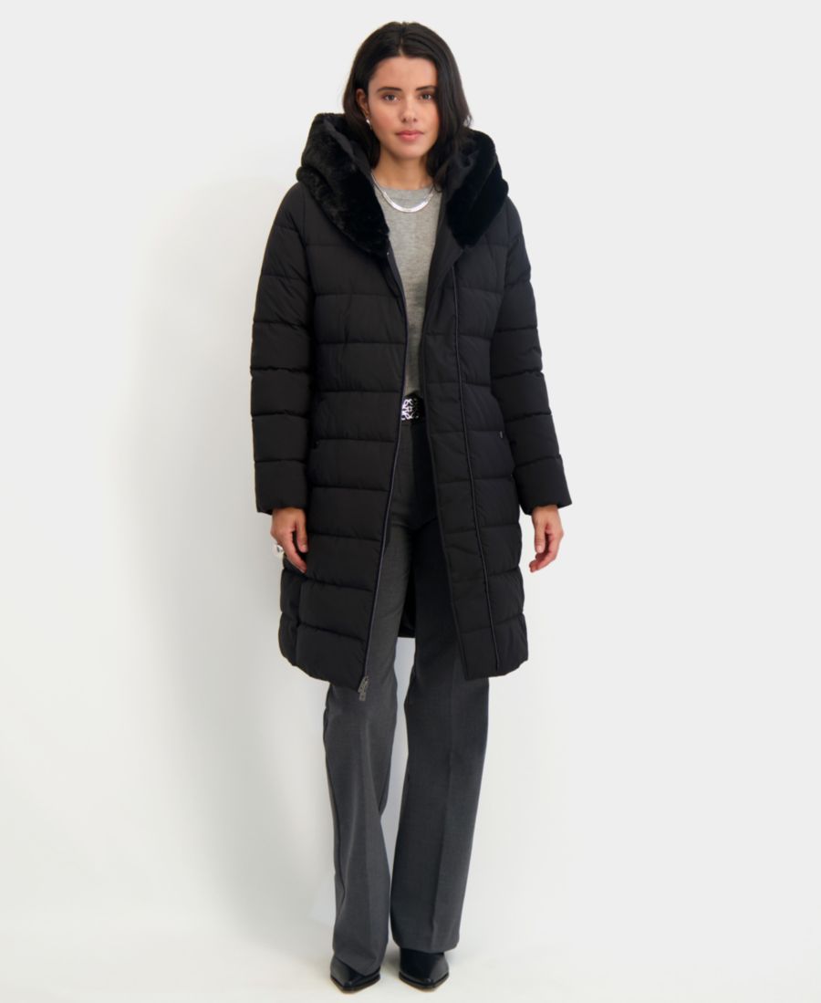 Женское пуховое пальто с капюшоном и поясом, отделанное искусственным мехом Tahari, Black
Женское пуховое пальто с капюшоном и поясом, отделанное искусственным мехом Tahari, Black