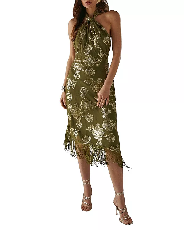 Платье-Миди из металлизированного шифона с запахом спереди Warehouse, зеленый
Платье-Миди из металлизированного шифона с запахом спереди Warehouse, зеленый