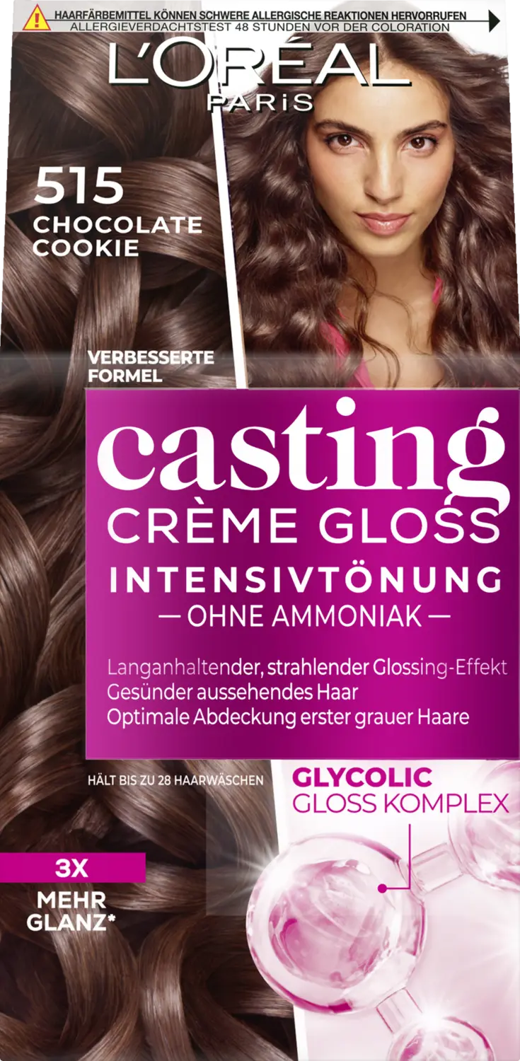 Краска для волос L’Oréal Paris Casting Creme Gloss Pflegende Intensivtönung 515 Chocolate Chip Cookie
Краска для волос L’Oréal Paris Casting Creme Gloss Pflegende Intensivtönung 515 Chocolate Chip Cookie