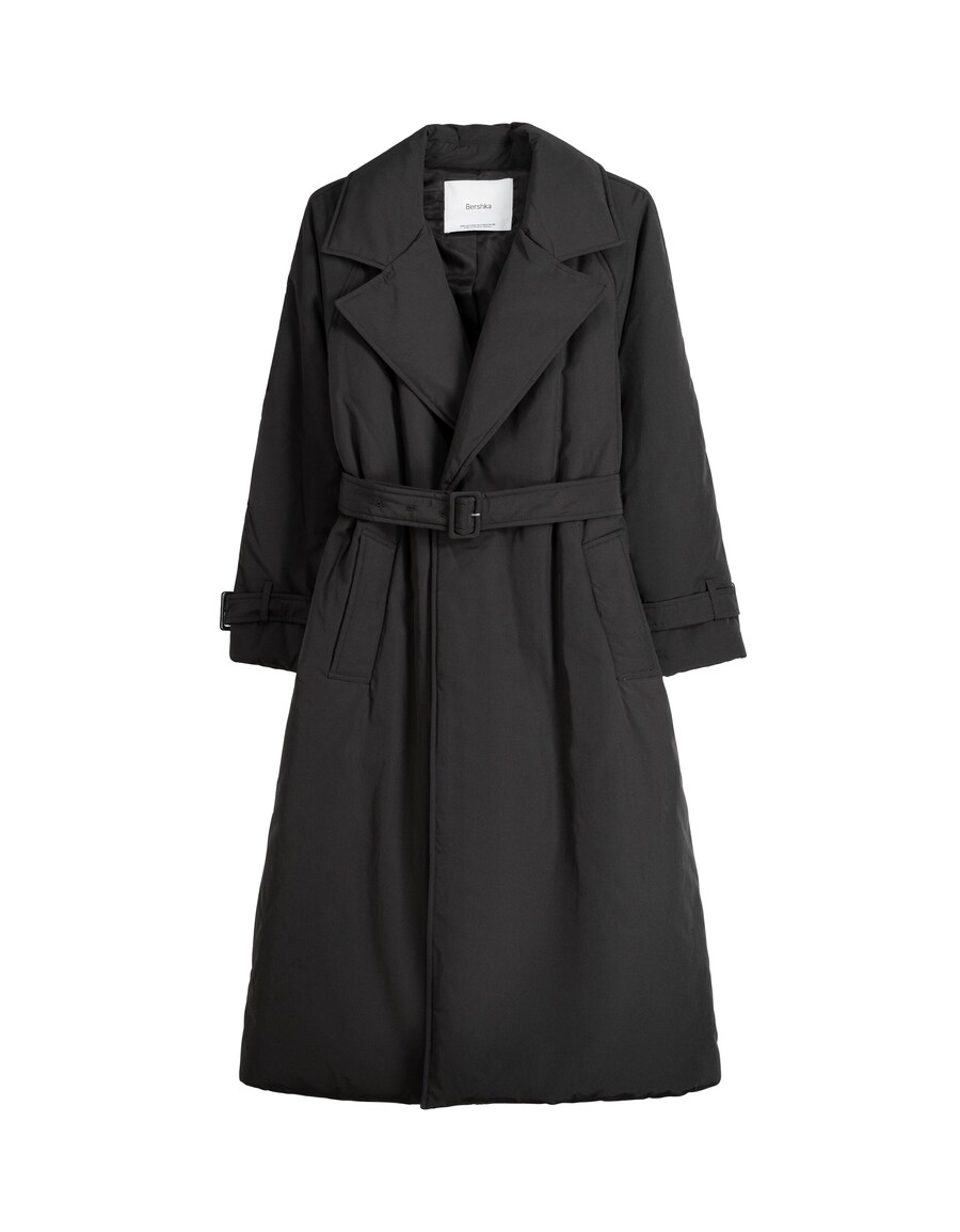 Тренч Bershka Between-Seasons Coat, антрацит 
Тренч Bershka Between-Seasons Coat, антрацит