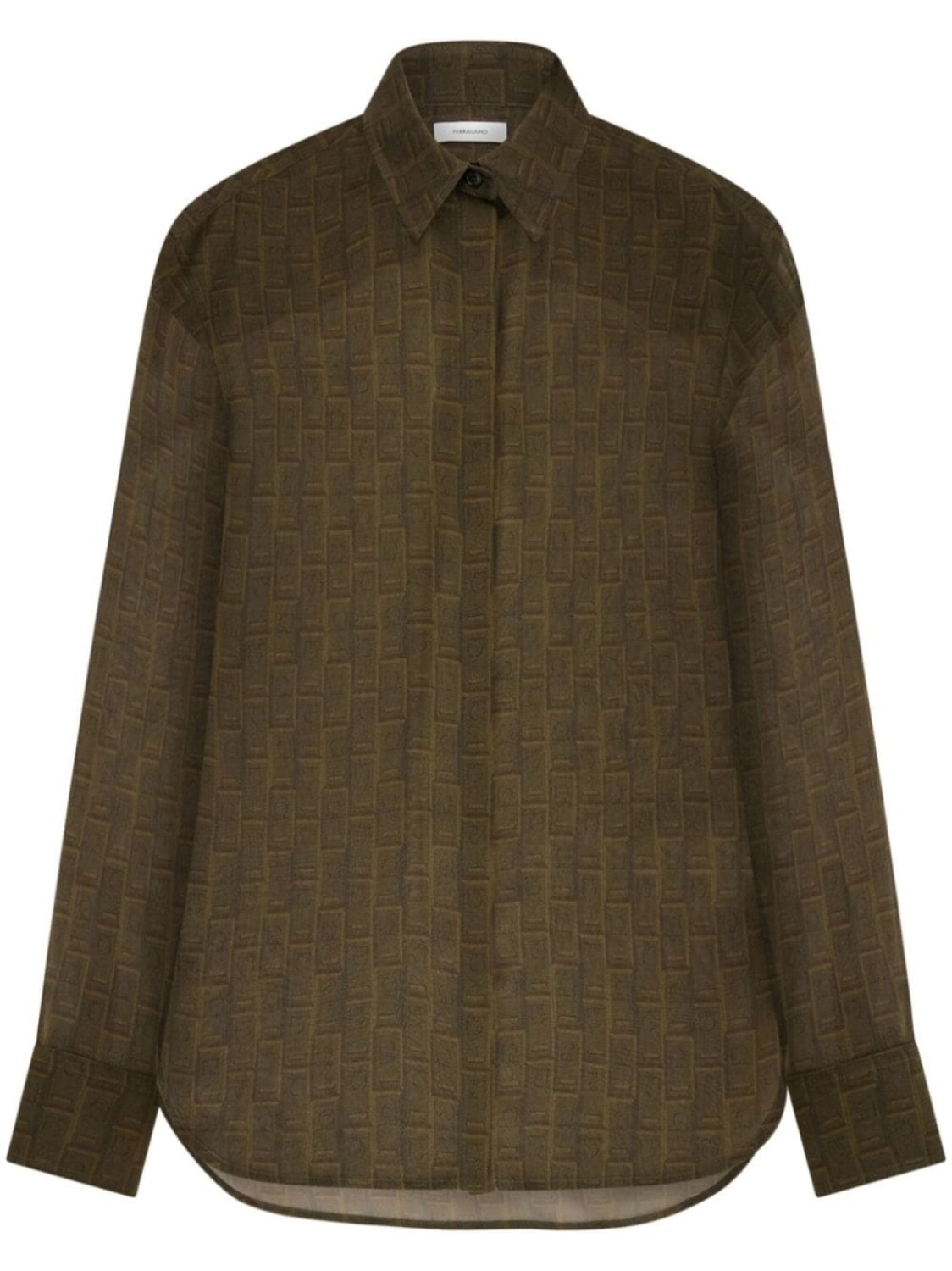 Ferragamo шелковая рубашка с монограммой, зеленый
Ferragamo шелковая рубашка с монограммой, зеленый