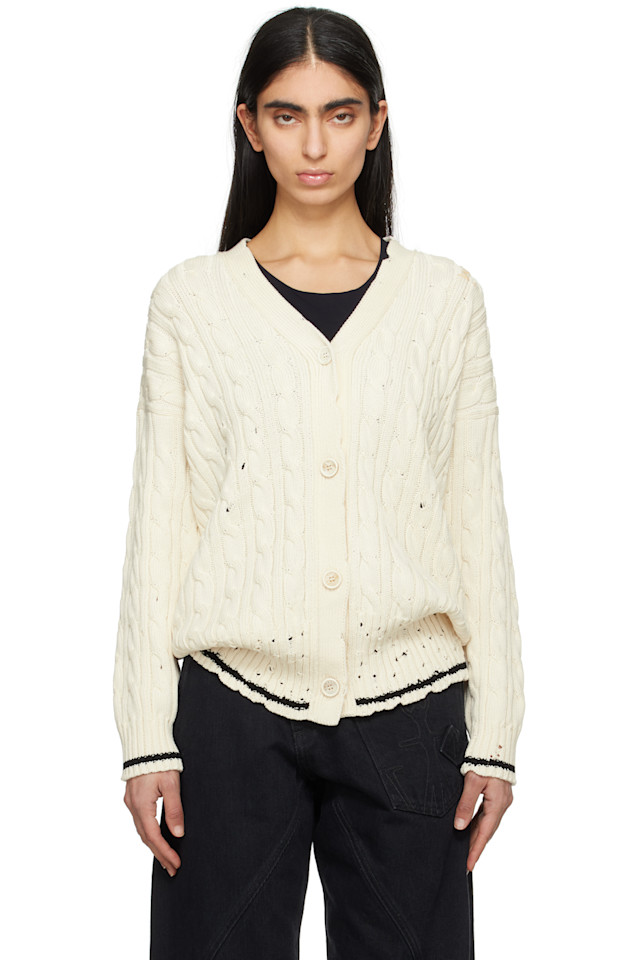 Растрепанный кабельный хлопковый кардиган Marni, белый
Растрепанный кабельный хлопковый кардиган Marni, белый