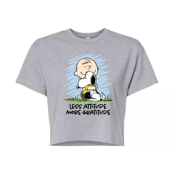 Укороченная футболка Juniors Peanuts Charlie & Snoopy с надписью «Меньше отношения, больше благодарности» Licensed Character, серый
Укороченная футболка Juniors Peanuts Charlie & Snoopy с надписью «Меньше отношения, больше благодарности» Licensed Character, серый