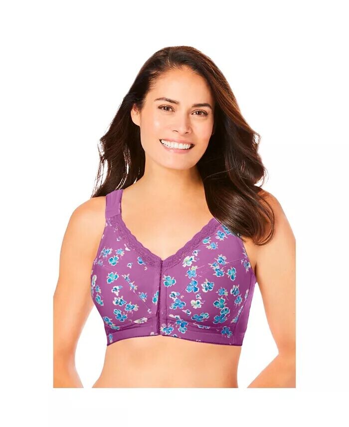 Хлопковый бюстгальтер без косточек больших размеров с застежкой спереди Comfort Choice, фиолетовый