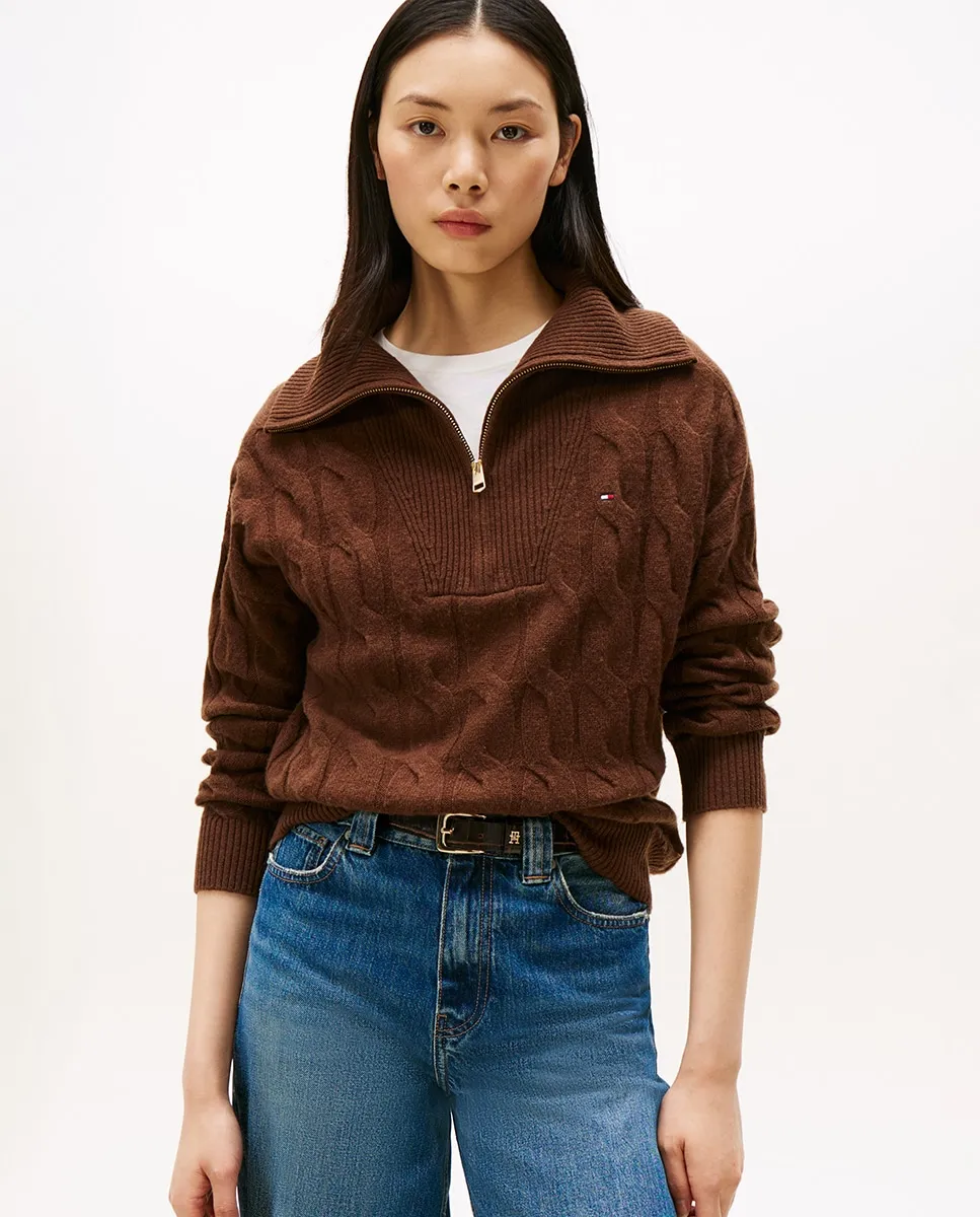 Женский джемпер с узором «косичка» и полу-молнией Tommy Hilfiger, темно-коричневый
Женский джемпер с узором «косичка» и полу-молнией Tommy Hilfiger, темно-коричневый