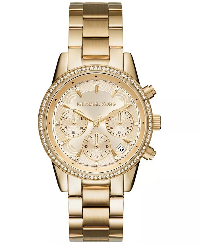 Женские часы Ritz с хронографом и браслетом из нержавеющей стали, 37 мм MK6428/MK6357/MK6356 Michael Kors, золото 
Женские часы Ritz с хронографом и браслетом из нержавеющей стали, 37 мм MK6428/MK6357/MK6356 Michael Kors, золото