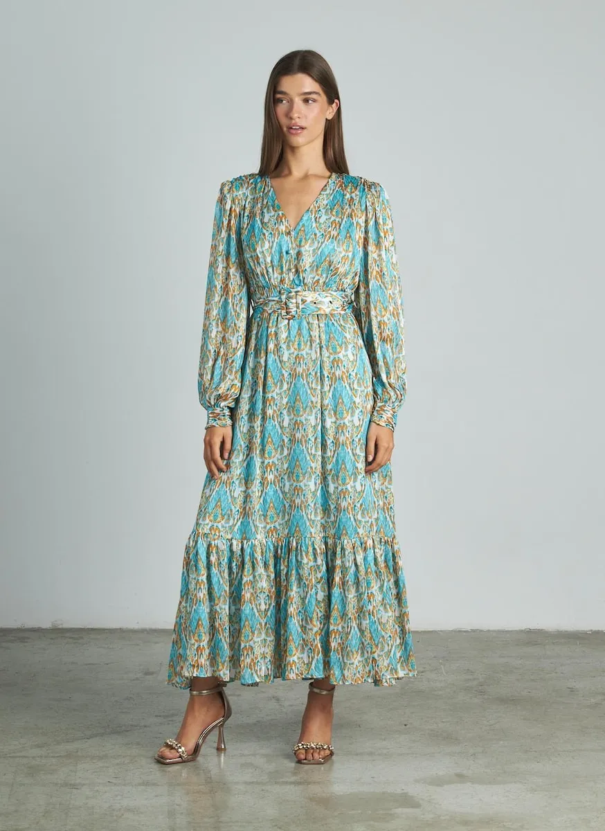 Расписное миди-платье с длинными рукавами, воланами и сборками на талии Alma En Pena, синий
Расписное миди-платье с длинными рукавами, воланами и сборками на талии Alma En Pena, синий