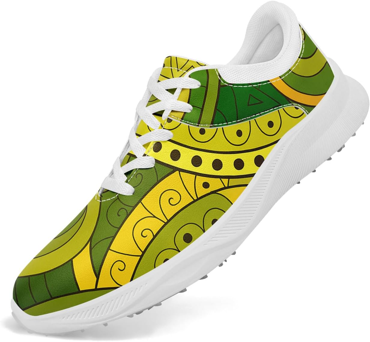 Мужские и женские модные гольф-туфли с принтом мандалы, яркие, дышащие, без шипов, стильные, удобные, на шнуровке, кроссовки для гольфа Coolcustomize, белый/зеленый/желтый
Мужские и женские модные гольф-туфли с принтом мандалы, яркие, дышащие, без шипов, стильные, удобные, на шнуровке, кроссовки для гольфа Coolcustomize, белый/зеленый/желтый