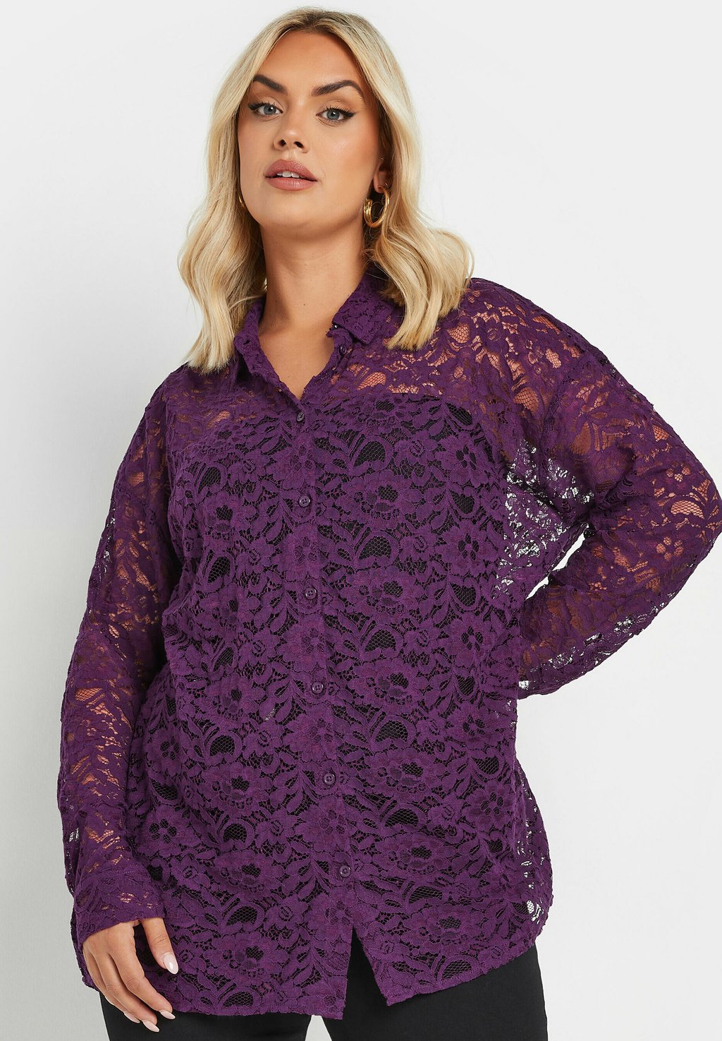 Блузка на пуговицах Yours Clothing, темно-фиолетовый 
Блузка на пуговицах Yours Clothing, темно-фиолетовый