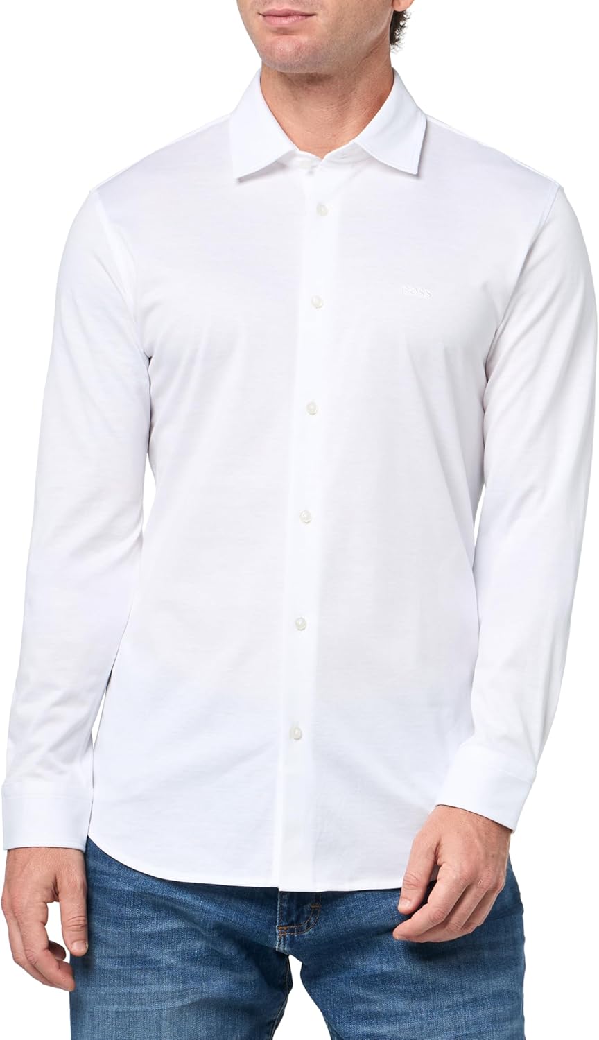 BOSS Мужская рубашка на пуговицах из мягкого джерси, White Gloss
BOSS Мужская рубашка на пуговицах из мягкого джерси, White Gloss