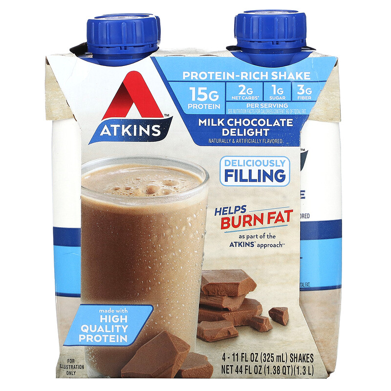 Atkins, Protein Rich Shake, молочный шоколад, 4 коктейля, 325 мл (11 жидк. унц.)
Atkins, Protein Rich Shake, молочный шоколад, 4 коктейля, 325 мл (11 жидк. унц.)
