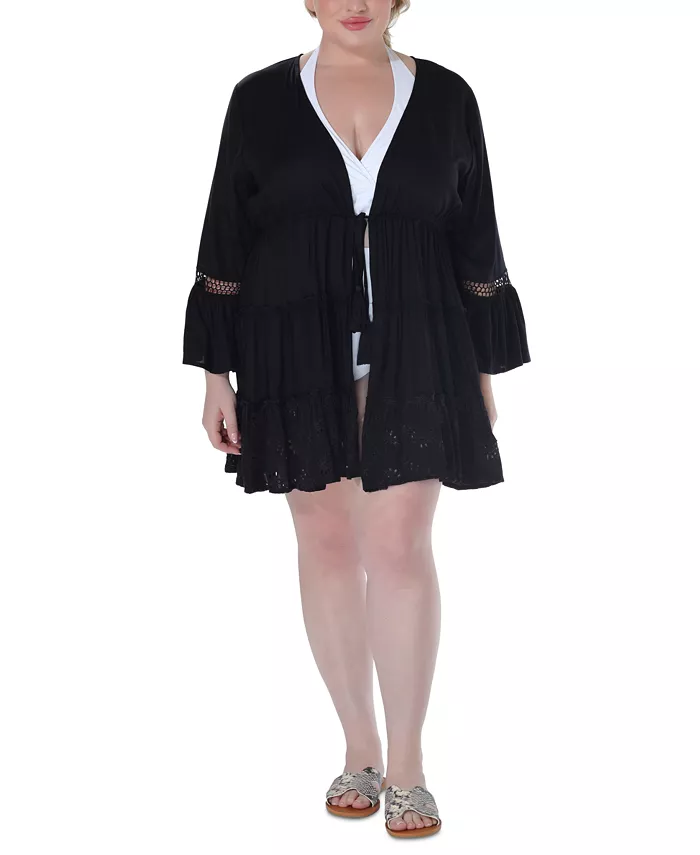 Накидка больших размеров с кружевными вставками и оборками на люверсах Raviya, черный
Накидка больших размеров с кружевными вставками и оборками на люверсах Raviya, черный