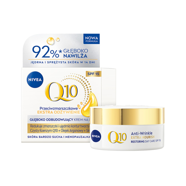 Крем для лица восстанавливающий против морщин на день с spf15, 50 мл Nivea Q10 ekstra odżywienie
Крем для лица восстанавливающий против морщин на день с spf15, 50 мл Nivea Q10 ekstra odżywienie