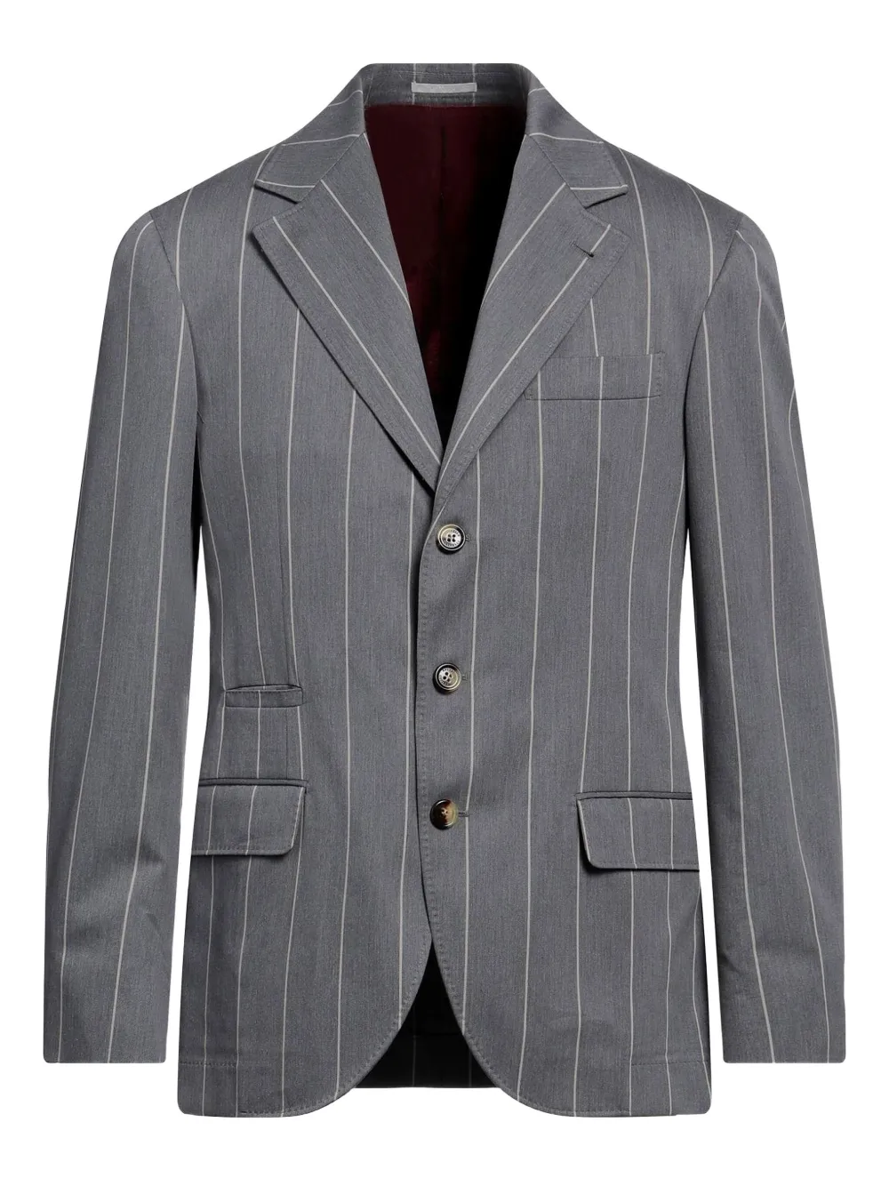 Однобортный пиджак в тонкую полоску Brunello Cucinelli, серый
Однобортный пиджак в тонкую полоску Brunello Cucinelli, серый