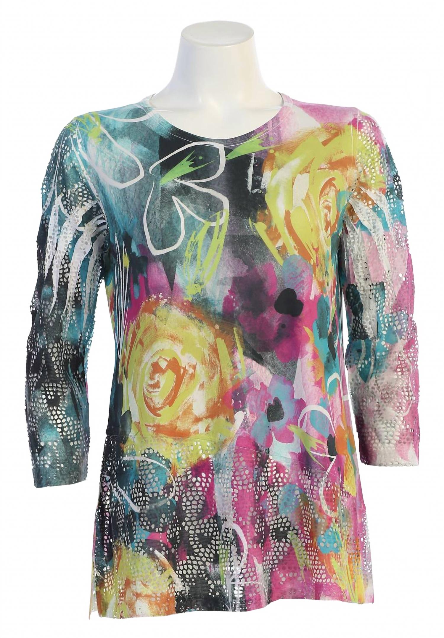 Женский топ с розами из ажурной сетки контрастный разноцветный Jess & Jane, мультиколор 
Женский топ с розами из ажурной сетки контрастный разноцветный Jess & Jane, мультиколор