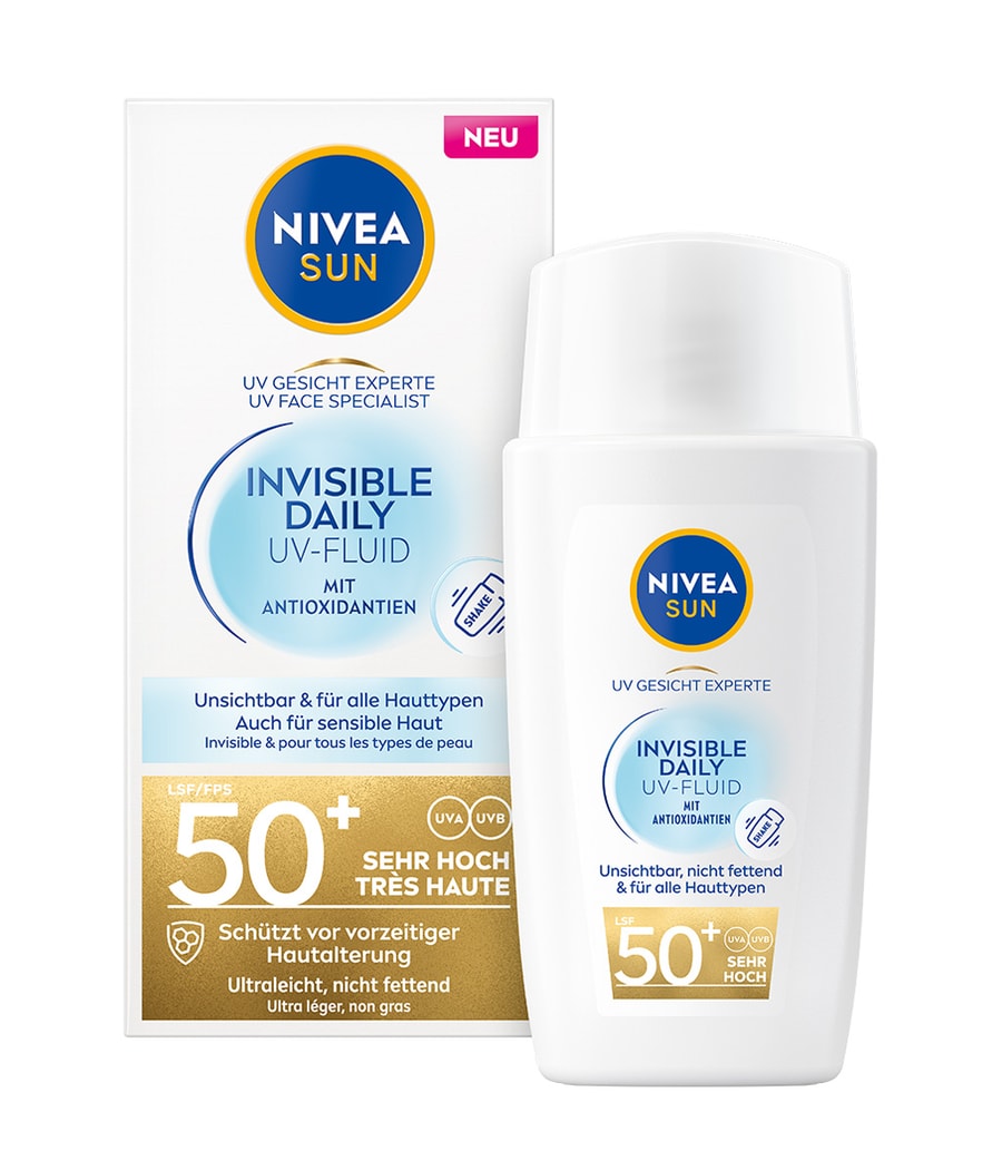 Солнцезащитный гель NIVEA SUN UV Gesicht Experte Invisible Daily UV-Fluid LSF 50+, 40 ml
Солнцезащитный гель NIVEA SUN UV Gesicht Experte Invisible Daily UV-Fluid LSF 50+, 40 ml