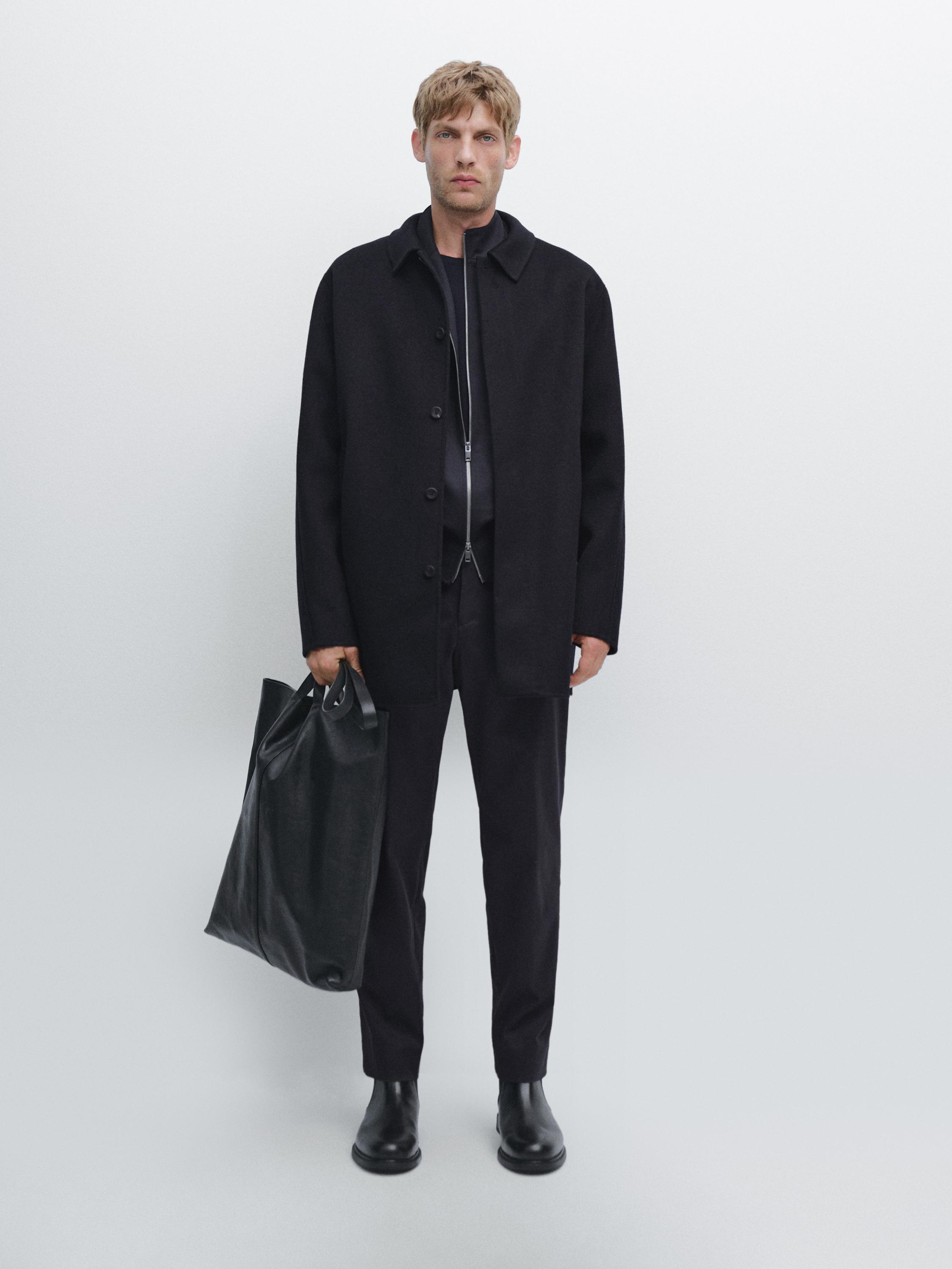 Пальто из смеси шерсти двойной вязки Massimo Dutti, темно-синий 
Пальто из смеси шерсти двойной вязки Massimo Dutti, темно-синий