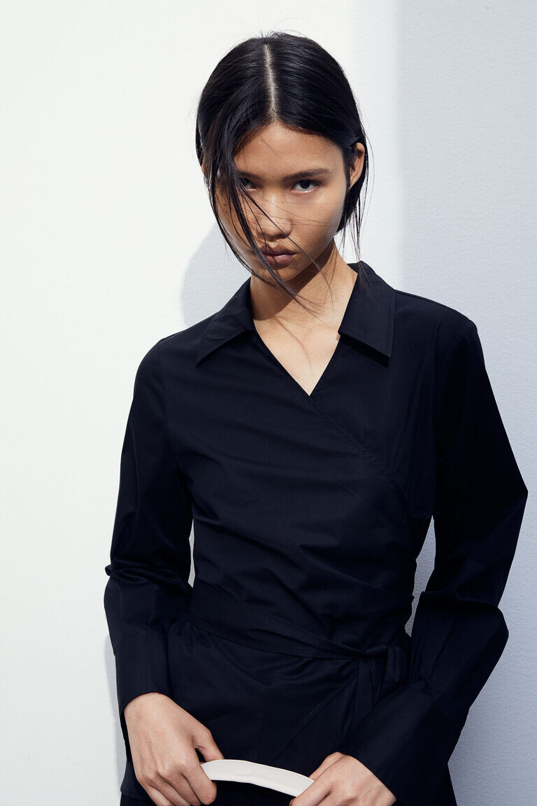 Рубашка из поплина H&M, черный 
Рубашка из поплина H&M, черный