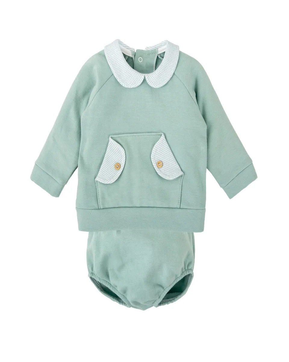 Комплект для мальчика толстовка с воротником для младенца и соответствующие трусики BABIDÚ, зеленый
Комплект для мальчика толстовка с воротником для младенца и соответствующие трусики BABIDÚ, зеленый