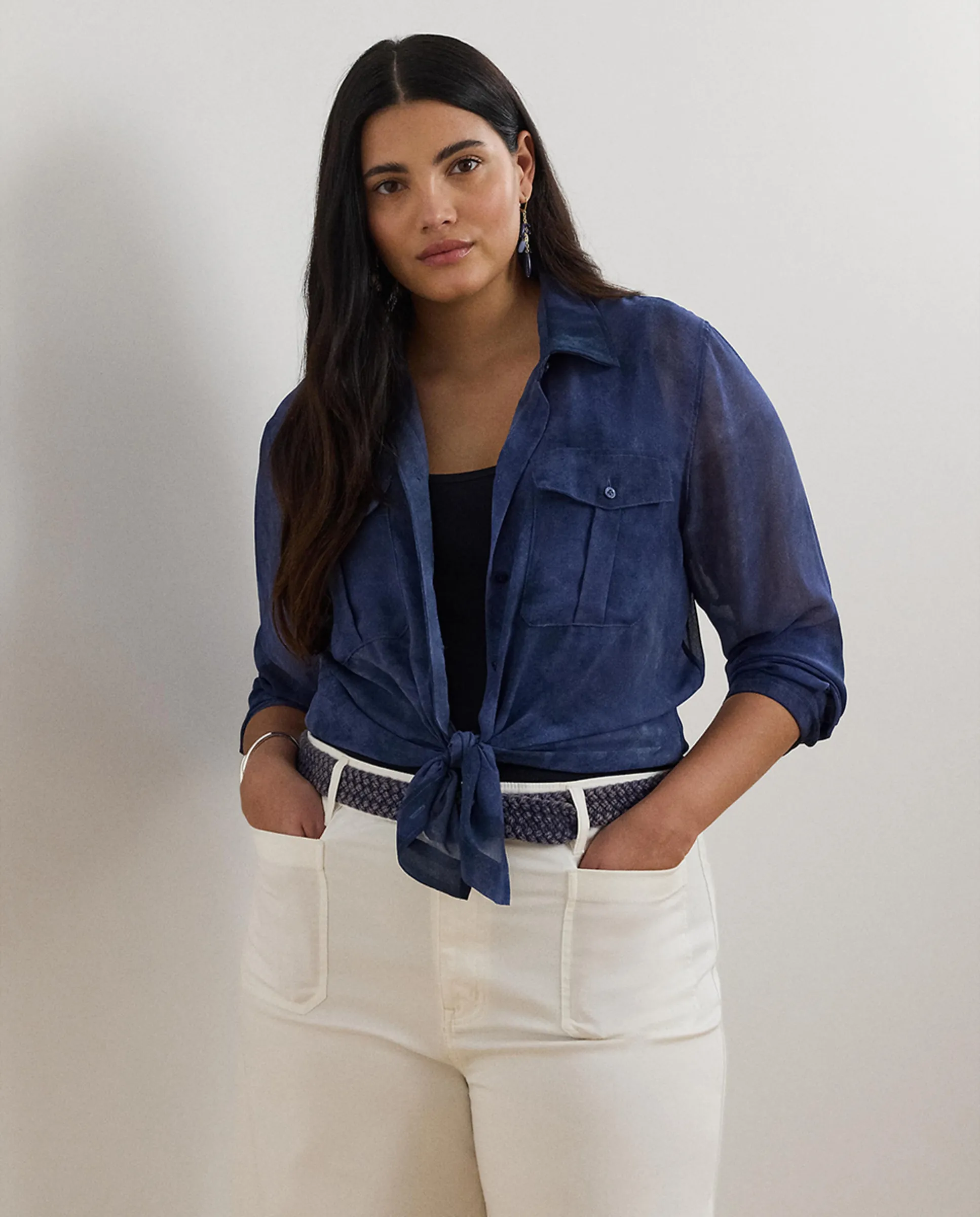 Женская рубашка с накладными карманами Lauren Ralph Lauren Woman, темно-синий 
Женская рубашка с накладными карманами Lauren Ralph Lauren Woman, темно-синий