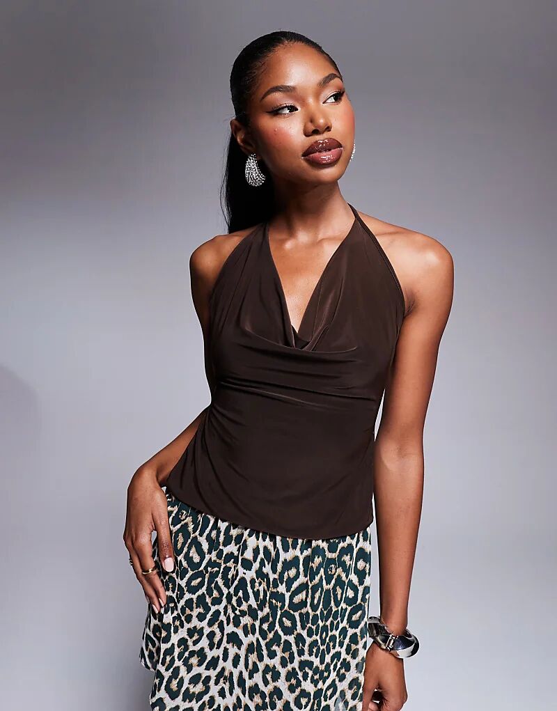 Облегающий топ с воротником-хомутиком и завязкой сзади в шоколадно-коричневом цвете Kaiia
Облегающий топ с воротником-хомутиком и завязкой сзади в шоколадно-коричневом цвете Kaiia