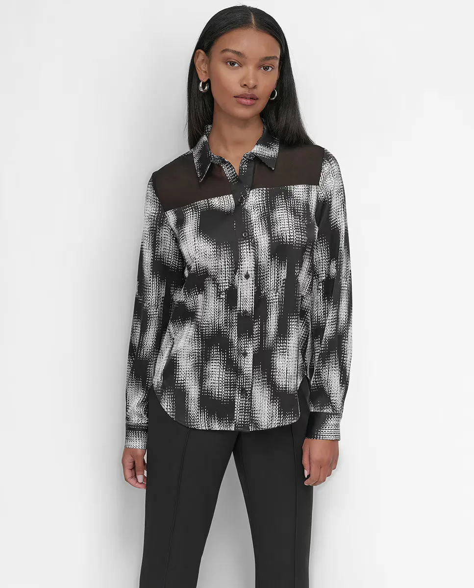 Женская блузка из смесовой ткани с пуговицами спереди и длинными рукавами DKNY, мультиколор
Женская блузка из смесовой ткани с пуговицами спереди и длинными рукавами DKNY, мультиколор