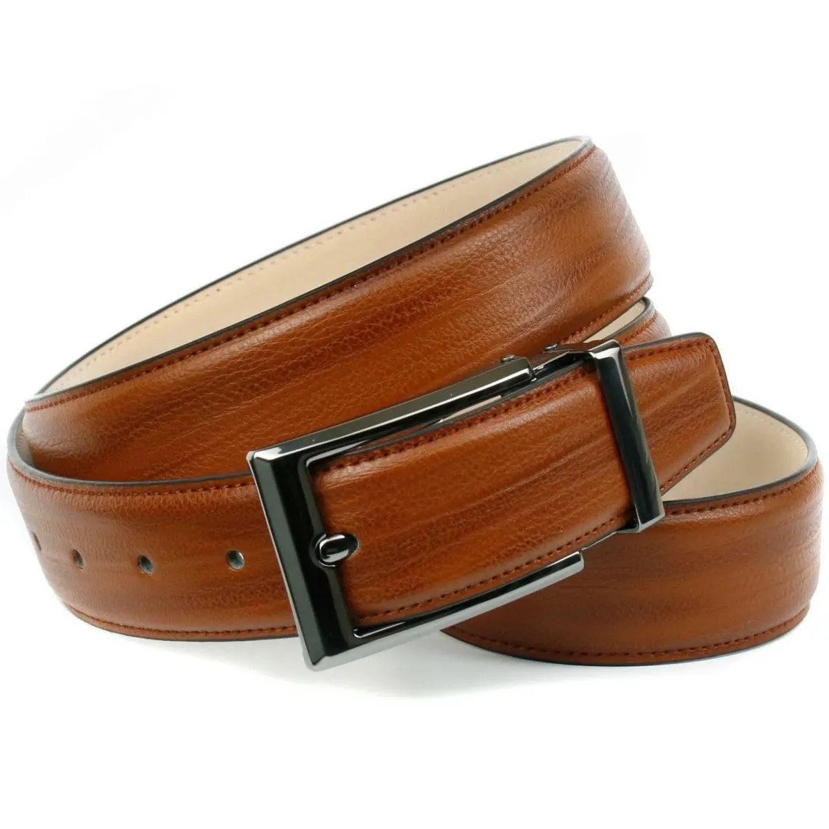 Кожаный ремень Anthoni Crown модного коньячного цвета, элегантная темная блестящая пряжка, цвет Cognac