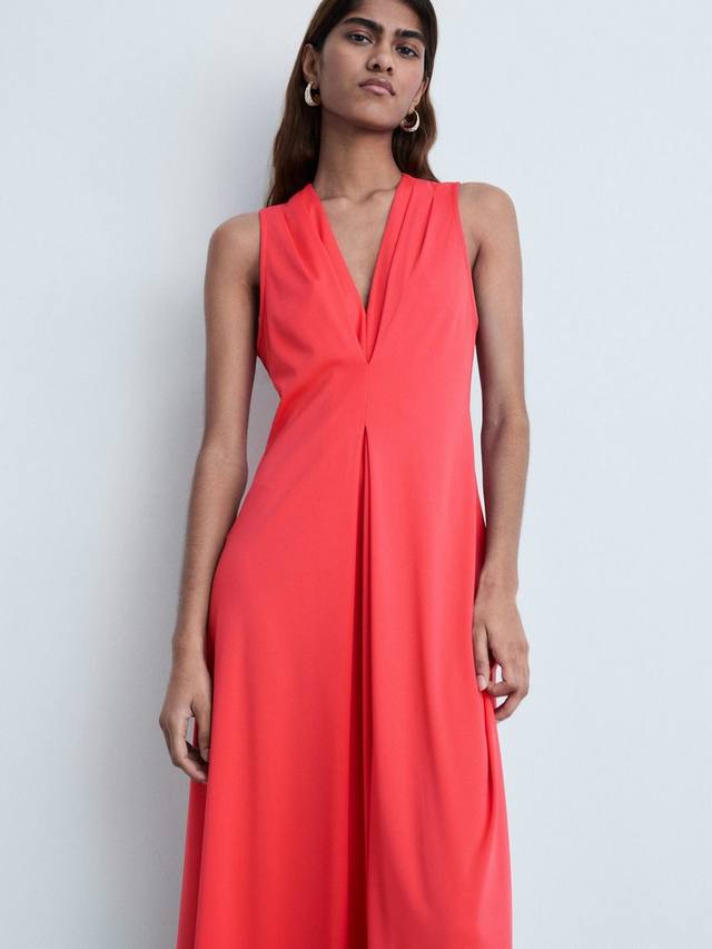 Трикотажное платье миди marta с v-образным вырезом Mango, оранжевый 
Трикотажное платье миди marta с v-образным вырезом Mango, оранжевый