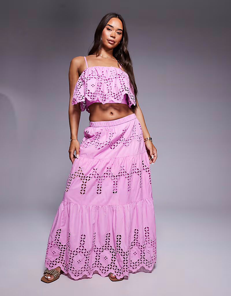 Юбка макси с вышивкой и ришелье, розового цвета River Island
Юбка макси с вышивкой и ришелье, розового цвета River Island