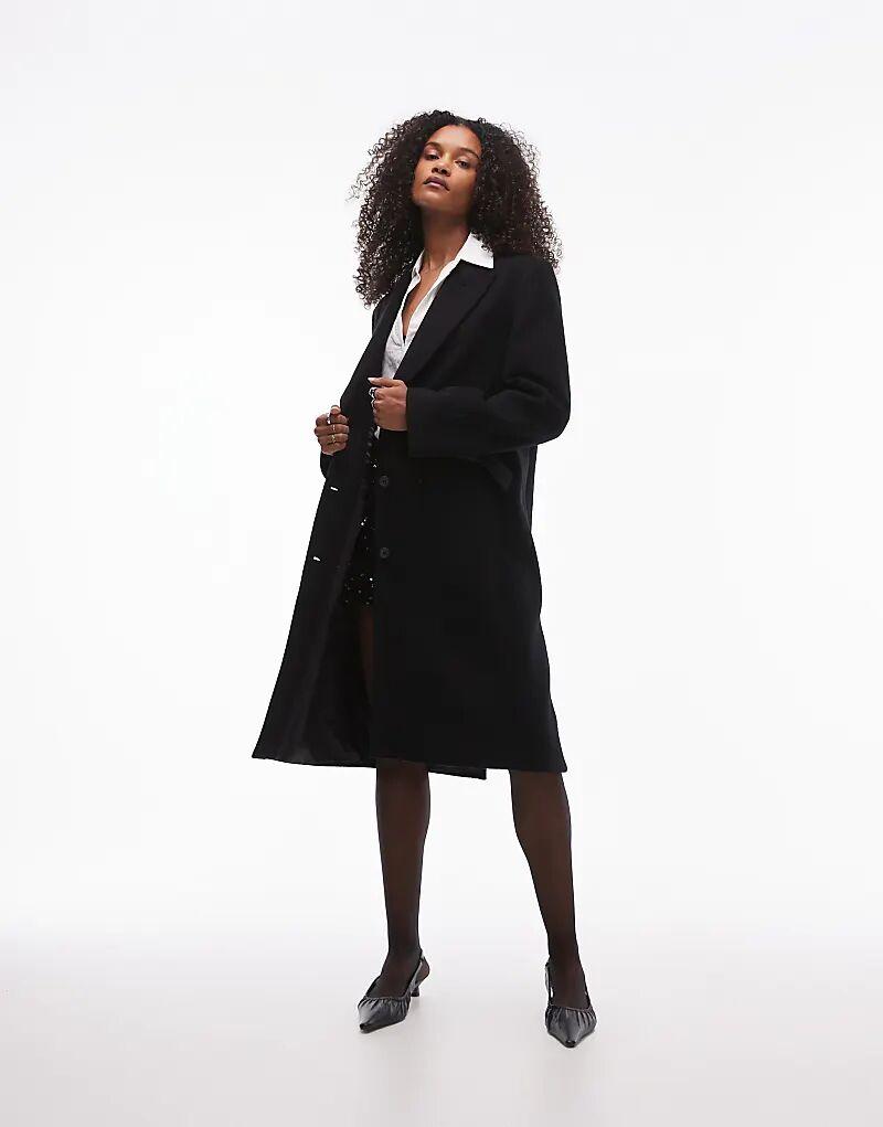 Шерстяное однобортное пальто миди с карманами с клапанами черного цвета & Other Stories, Черный, Шерстяное однобортное пальто миди с карманами с клапанами черного цвета & Other Stories