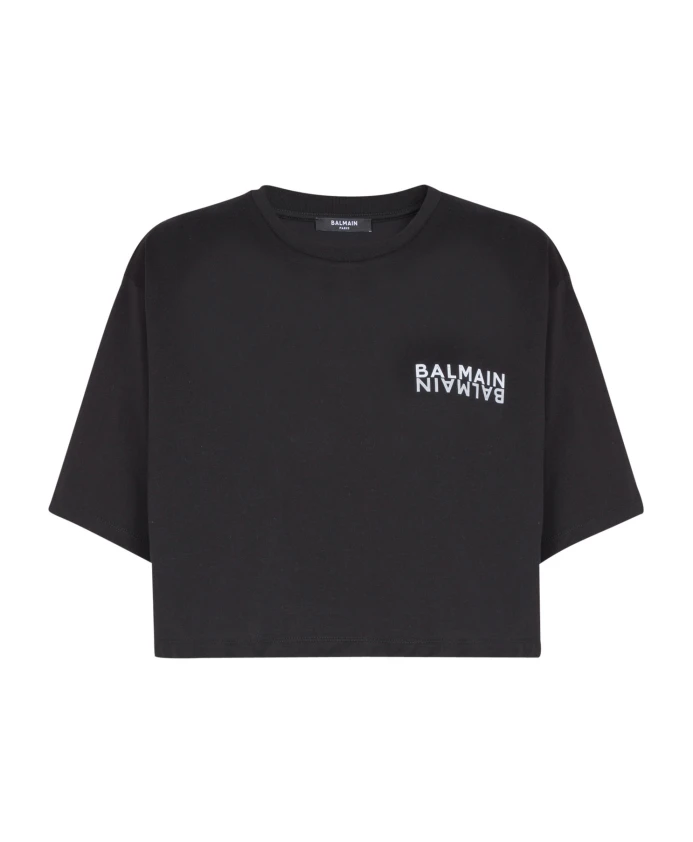 Укороченная футболка с принтом Balmain, черный
Укороченная футболка с принтом Balmain, черный