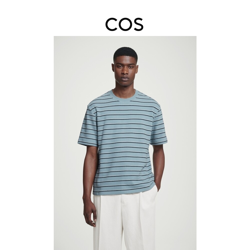 Мужская трикотажная футболка Cos в полоску с круглым вырезом, синий
Мужская трикотажная футболка Cos в полоску с круглым вырезом, синий