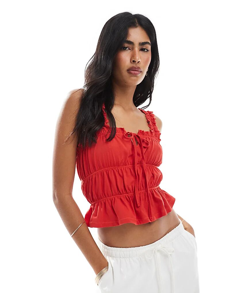 Топ Miss Selfridge с завязками спереди и сборками, красный
Топ Miss Selfridge с завязками спереди и сборками, красный
