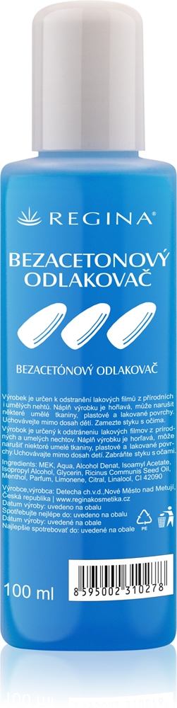 Жидкость для снятия лака для ногтей без ацетона Regina, 100 мл
Жидкость для снятия лака для ногтей без ацетона Regina, 100 мл
