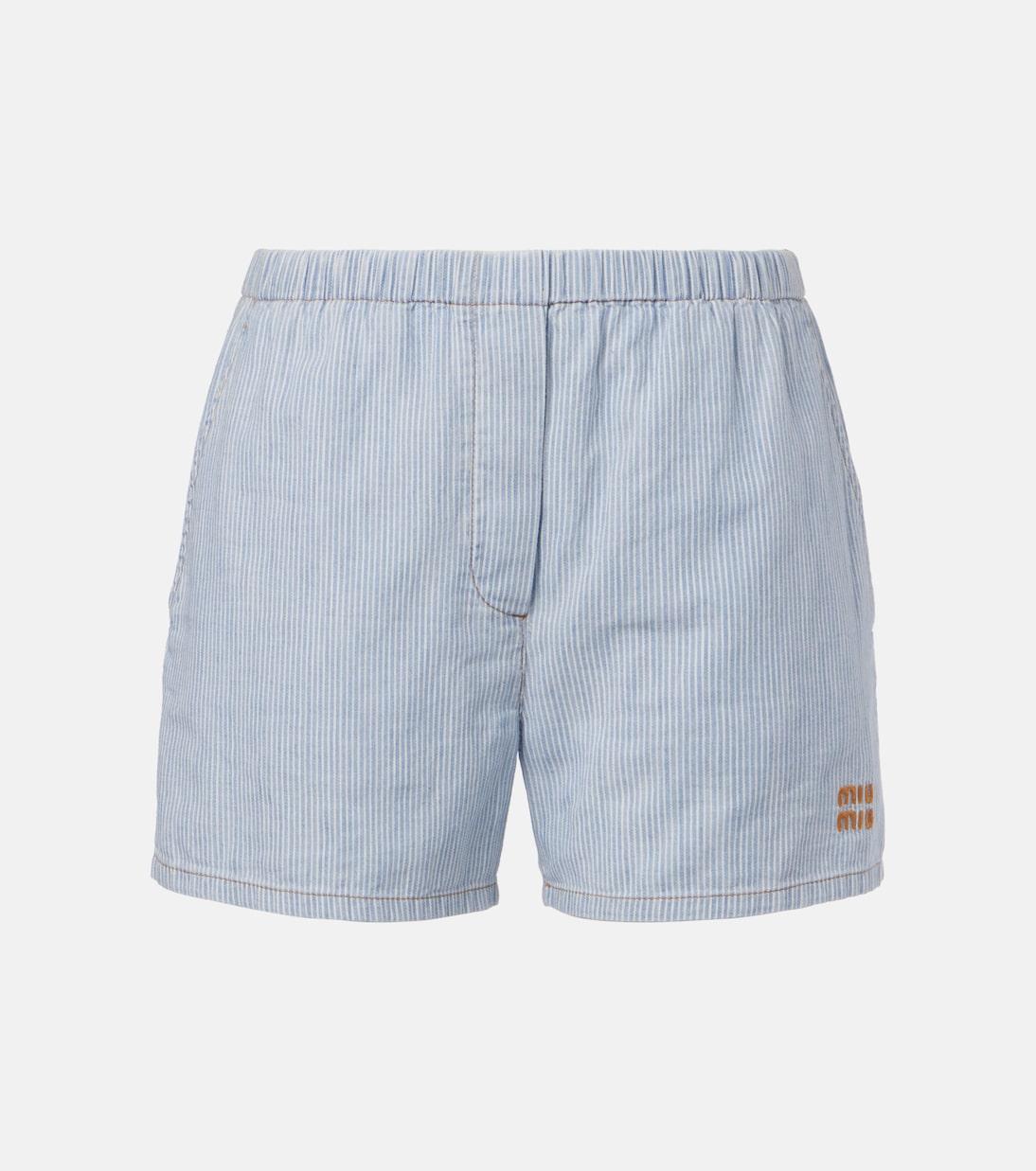 Хлопковые шорты в полоску с логотипом Miu Miu, Azzurro
Хлопковые шорты в полоску с логотипом Miu Miu, Azzurro